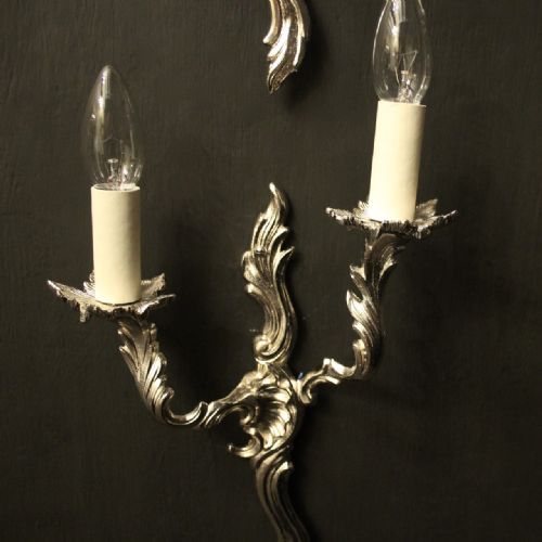 FRENCH SET OF 4 NICKEL TWIN ARM ANTIQUE WALL LIGHTS - ADDITIONAL PHOTO 5