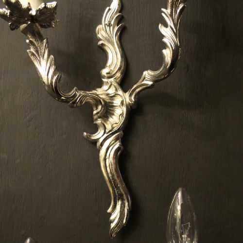FRENCH SET OF 4 NICKEL TWIN ARM ANTIQUE WALL LIGHTS - ADDITIONAL PHOTO 6