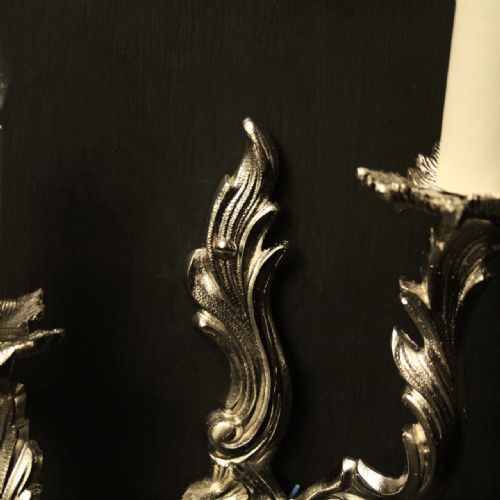 FRENCH SET OF 4 NICKEL TWIN ARM ANTIQUE WALL LIGHTS - ADDITIONAL PHOTO 7