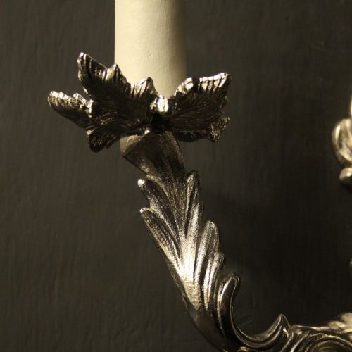 FRENCH SET OF 4 NICKEL TWIN ARM ANTIQUE WALL LIGHTS - ADDITIONAL PHOTO 8