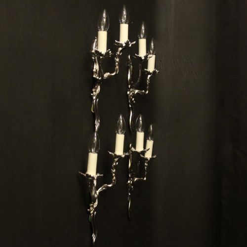 FRENCH SET OF 4 NICKEL TWIN ARM ANTIQUE WALL LIGHTS - ADDITIONAL PHOTO 9