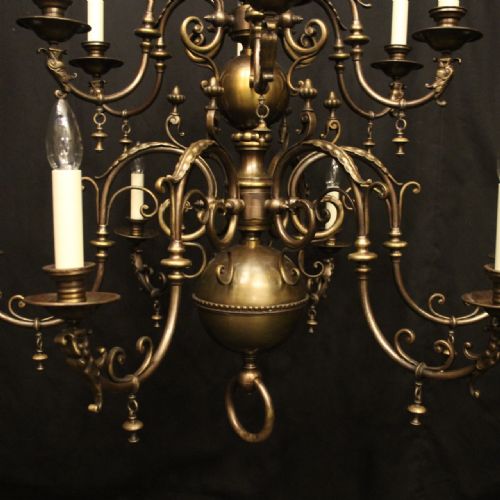 FLEMISH TIERED 12 LIGHT ANTIQUE BRASS CHANDELIER - ADDITIONAL PHOTO 1