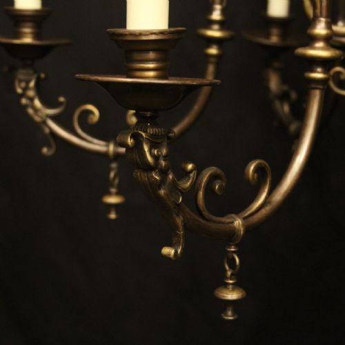 FLEMISH TIERED 12 LIGHT ANTIQUE BRASS CHANDELIER - ADDITIONAL PHOTO 2