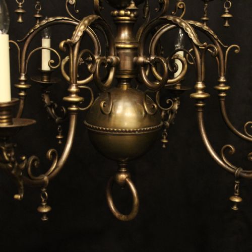 FLEMISH TIERED 12 LIGHT ANTIQUE BRASS CHANDELIER - ADDITIONAL PHOTO 3