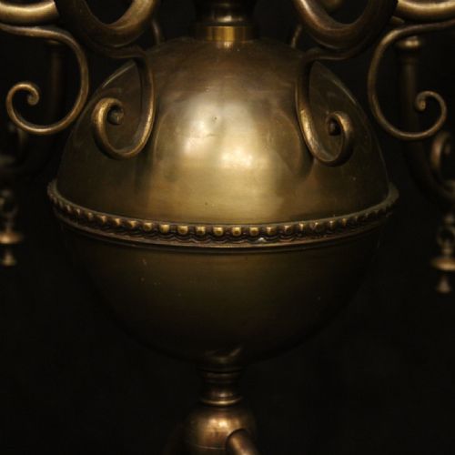 FLEMISH TIERED 12 LIGHT ANTIQUE BRASS CHANDELIER - ADDITIONAL PHOTO 4