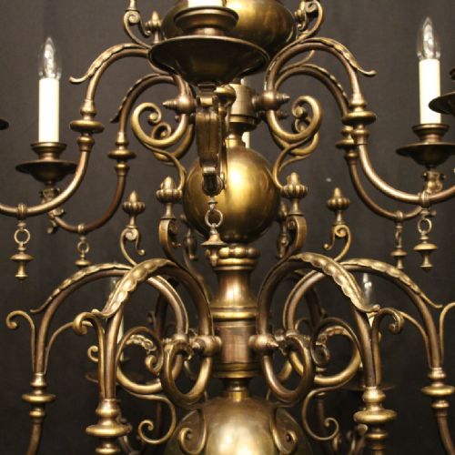 FLEMISH TIERED 12 LIGHT ANTIQUE BRASS CHANDELIER - ADDITIONAL PHOTO 6