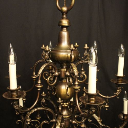 FLEMISH TIERED 12 LIGHT ANTIQUE BRASS CHANDELIER - ADDITIONAL PHOTO 7