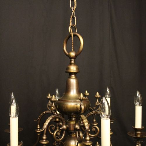 FLEMISH TIERED 12 LIGHT ANTIQUE BRASS CHANDELIER - ADDITIONAL PHOTO 9