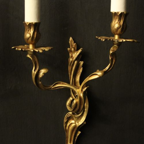 FRENCH PAIR OF GILDED ANTIQUE WALL LIGHTS - ADDITIONAL PHOTO 4
