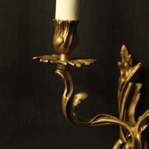 FRENCH PAIR OF GILDED ANTIQUE WALL LIGHTS - ADDITIONAL PHOTO 5