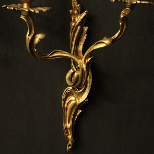 FRENCH PAIR OF GILDED ANTIQUE WALL LIGHTS - ADDITIONAL PHOTO 8