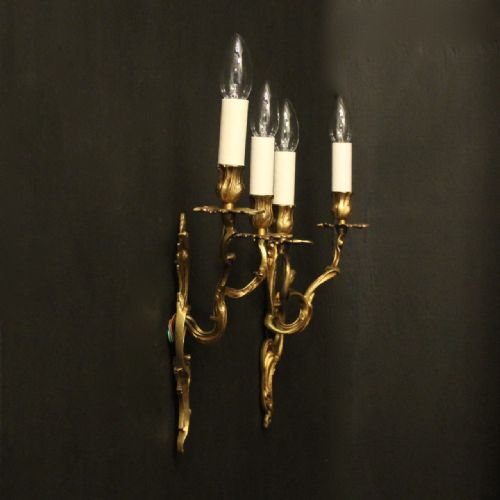 FRENCH PAIR OF GILDED ANTIQUE WALL LIGHTS - ADDITIONAL PHOTO 9