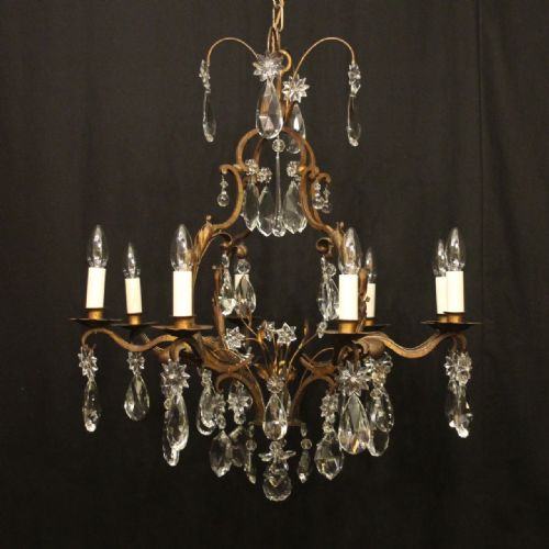 french toleware crystal 8 light antique chandelier - CATEGORY: ANTIQUE LIGHTING - DATED 1910