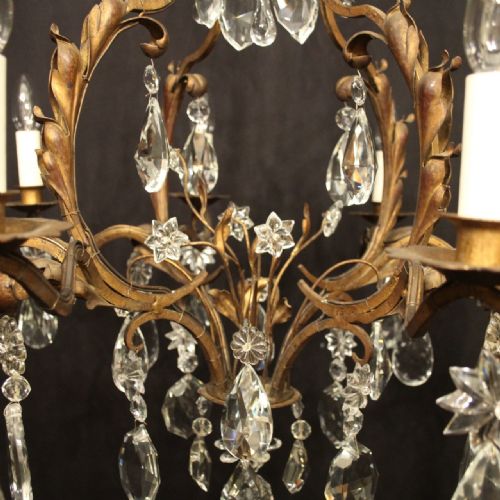FRENCH TOLEWARE CRYSTAL 8 LIGHT ANTIQUE CHANDELIER - ADDITIONAL PHOTO 2