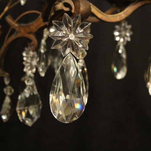 FRENCH TOLEWARE CRYSTAL 8 LIGHT ANTIQUE CHANDELIER - ADDITIONAL PHOTO 3