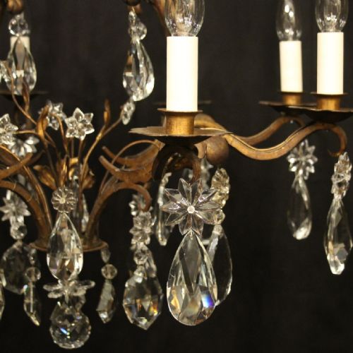 FRENCH TOLEWARE CRYSTAL 8 LIGHT ANTIQUE CHANDELIER - ADDITIONAL PHOTO 5
