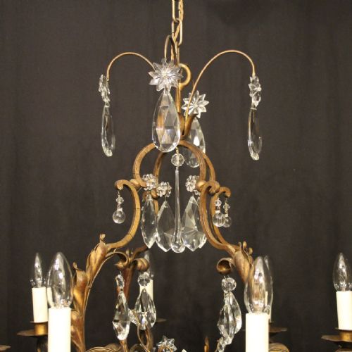 FRENCH TOLEWARE CRYSTAL 8 LIGHT ANTIQUE CHANDELIER - ADDITIONAL PHOTO 6