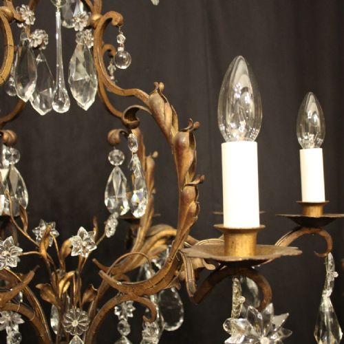 FRENCH TOLEWARE CRYSTAL 8 LIGHT ANTIQUE CHANDELIER - ADDITIONAL PHOTO 8
