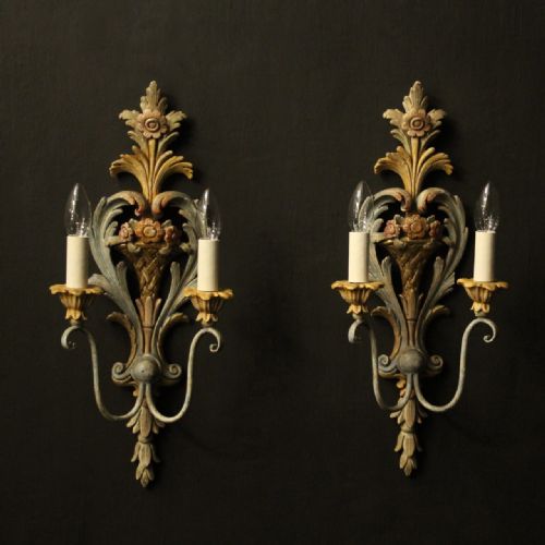 french pair of polychrome antique wall lights - CATEGORY: ANTIQUE LIGHTING - DATED 1920