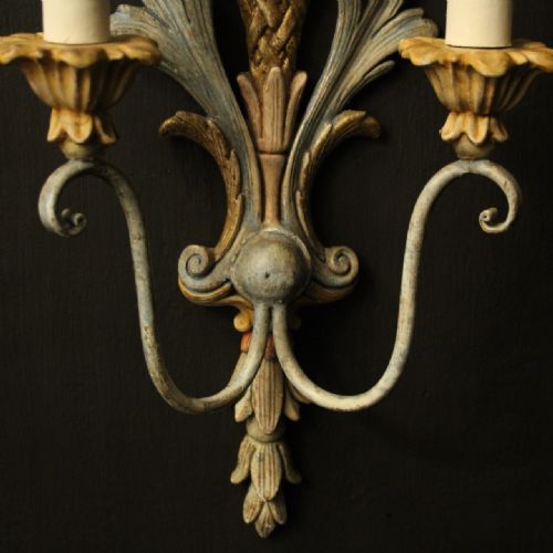 FRENCH PAIR OF POLYCHROME ANTIQUE WALL LIGHTS - ADDITIONAL PHOTO 8