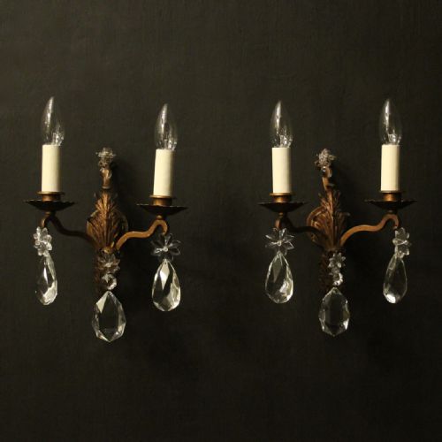 french pair of gilded toleware antique wall lights - CATEGORY: ANTIQUE LIGHTING - DATED 1920