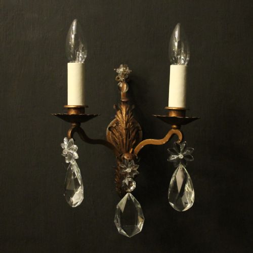 FRENCH PAIR OF GILDED TOLEWARE ANTIQUE WALL LIGHTS - ADDITIONAL PHOTO 1