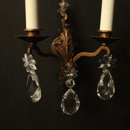 FRENCH PAIR OF GILDED TOLEWARE ANTIQUE WALL LIGHTS - ADDITIONAL PHOTO 2