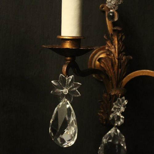 FRENCH PAIR OF GILDED TOLEWARE ANTIQUE WALL LIGHTS - ADDITIONAL PHOTO 3