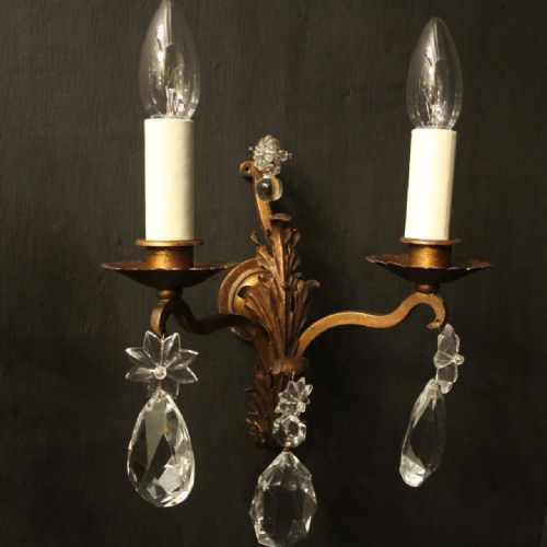 FRENCH PAIR OF GILDED TOLEWARE ANTIQUE WALL LIGHTS - ADDITIONAL PHOTO 4