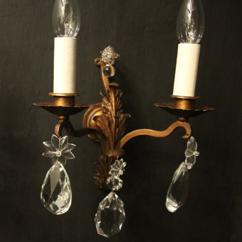 FRENCH PAIR OF GILDED TOLEWARE ANTIQUE WALL LIGHTS - ADDITIONAL PHOTO 5