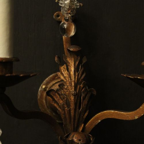 FRENCH PAIR OF GILDED TOLEWARE ANTIQUE WALL LIGHTS - ADDITIONAL PHOTO 6