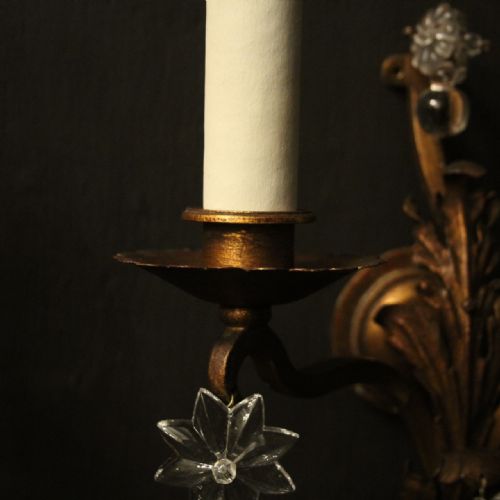 FRENCH PAIR OF GILDED TOLEWARE ANTIQUE WALL LIGHTS - ADDITIONAL PHOTO 7