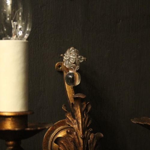 FRENCH PAIR OF GILDED TOLEWARE ANTIQUE WALL LIGHTS - ADDITIONAL PHOTO 8