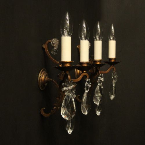 FRENCH PAIR OF GILDED TOLEWARE ANTIQUE WALL LIGHTS - ADDITIONAL PHOTO 9