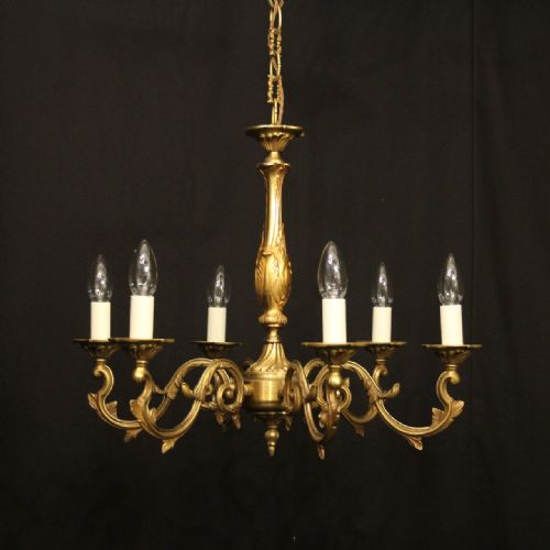 french gilded brass 6 light chandelier - CATEGORY: ANTIQUE LIGHTING - DATED 1930