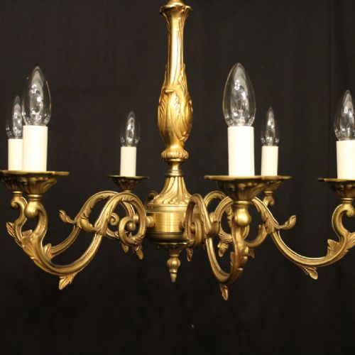 FRENCH GILDED BRASS 6 LIGHT CHANDELIER - ADDITIONAL PHOTO 1