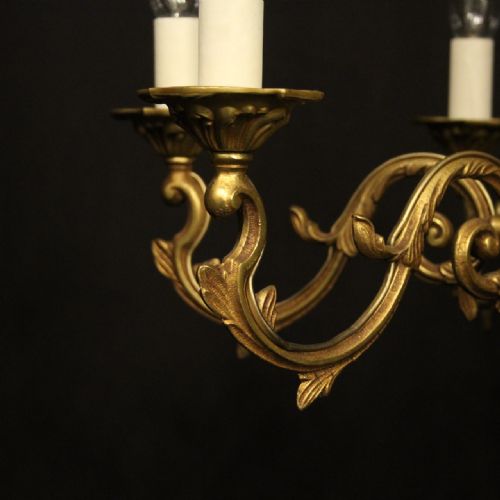FRENCH GILDED BRASS 6 LIGHT CHANDELIER - ADDITIONAL PHOTO 2