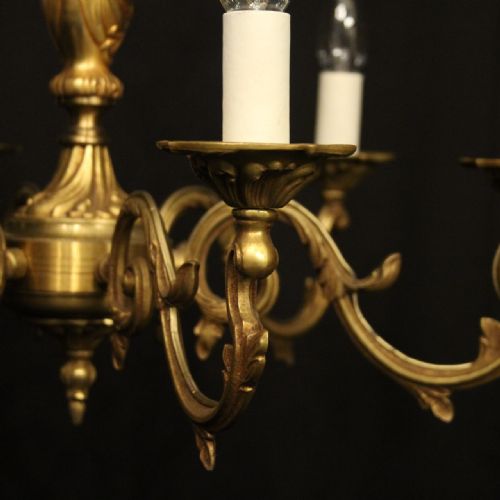 FRENCH GILDED BRASS 6 LIGHT CHANDELIER - ADDITIONAL PHOTO 3
