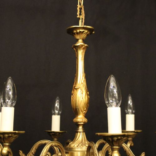 FRENCH GILDED BRASS 6 LIGHT CHANDELIER - ADDITIONAL PHOTO 4