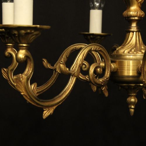 FRENCH GILDED BRASS 6 LIGHT CHANDELIER - ADDITIONAL PHOTO 5
