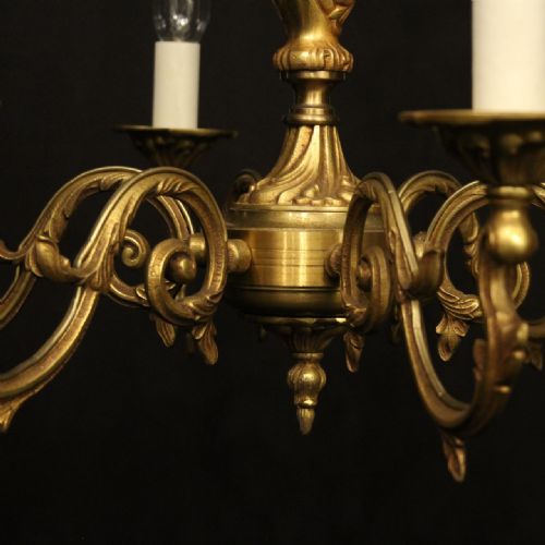 FRENCH GILDED BRASS 6 LIGHT CHANDELIER - ADDITIONAL PHOTO 6