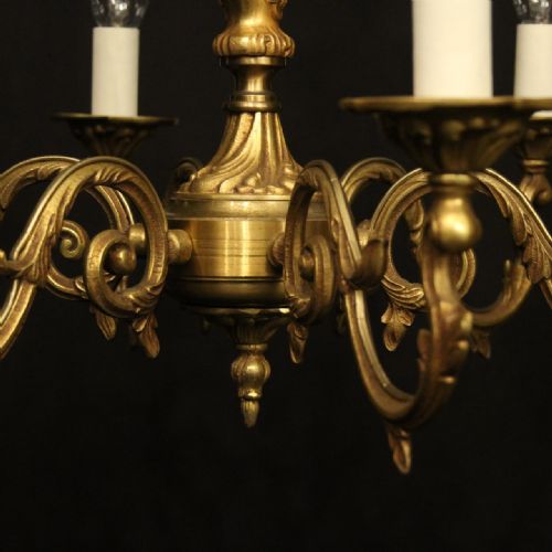 FRENCH GILDED BRASS 6 LIGHT CHANDELIER - ADDITIONAL PHOTO 7
