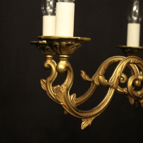 FRENCH GILDED BRASS 6 LIGHT CHANDELIER - ADDITIONAL PHOTO 8