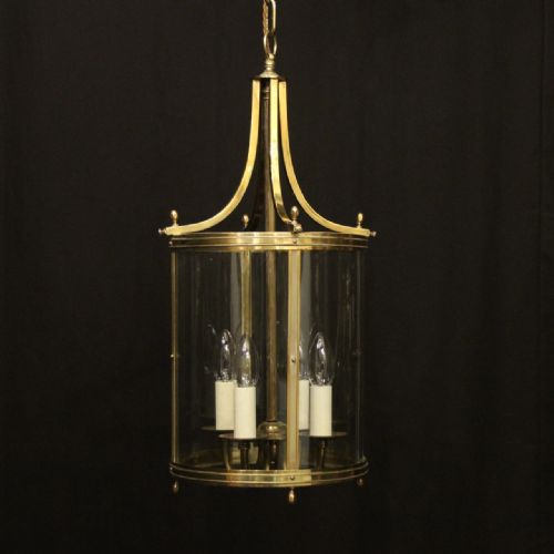 french brass four light convex antique hall lantern - CATEGORY: ANTIQUE LIGHTING - DATED 1920