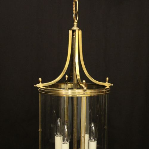 FRENCH BRASS FOUR LIGHT CONVEX ANTIQUE HALL LANTERN - ADDITIONAL PHOTO 1