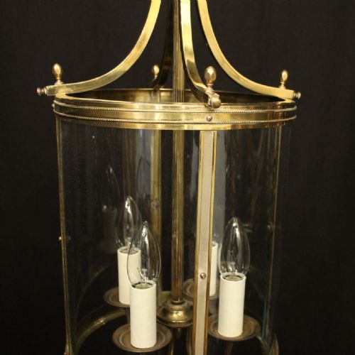 FRENCH BRASS FOUR LIGHT CONVEX ANTIQUE HALL LANTERN - ADDITIONAL PHOTO 2