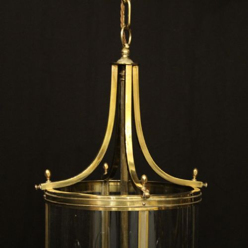 FRENCH BRASS FOUR LIGHT CONVEX ANTIQUE HALL LANTERN - ADDITIONAL PHOTO 3