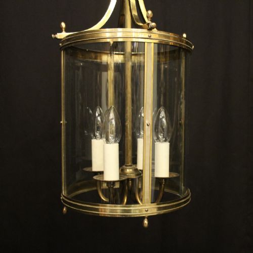 FRENCH BRASS FOUR LIGHT CONVEX ANTIQUE HALL LANTERN - ADDITIONAL PHOTO 5
