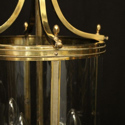 FRENCH BRASS FOUR LIGHT CONVEX ANTIQUE HALL LANTERN - ADDITIONAL PHOTO 6