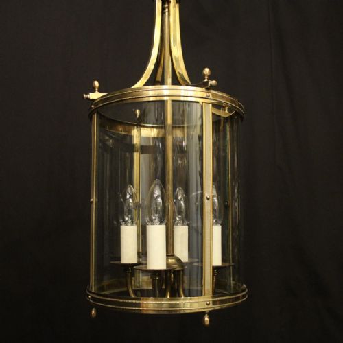 FRENCH BRASS FOUR LIGHT CONVEX ANTIQUE HALL LANTERN - ADDITIONAL PHOTO 7